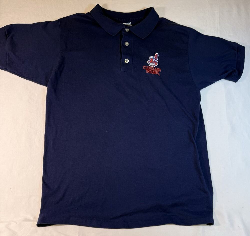 VTG 90's Dynasty MLB Cleveland Indians Chief Wahoo Logo Polo Shirt sz LARGE